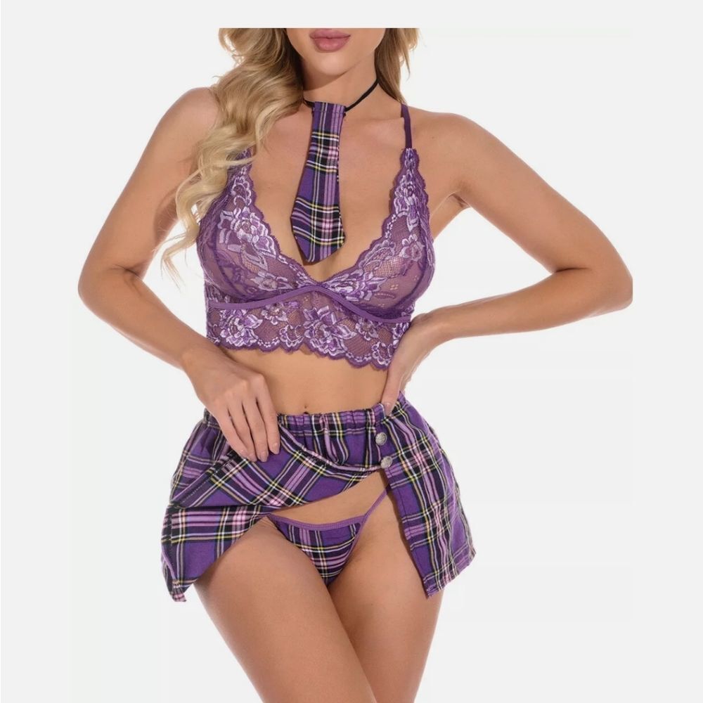 Uniform Women School Girl Plaid Sexy Lingerie Cosplay Costume Fancy Dress Outfit